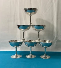 6 ERCUIS silver metal standing ice cream cups dessert table 10 cm