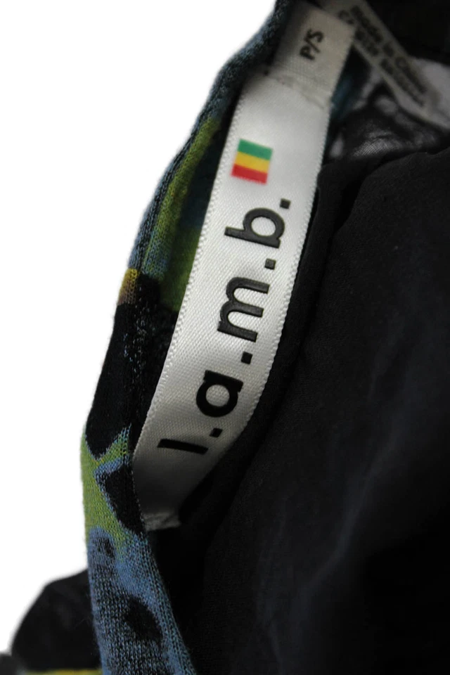 Camiseta sin mangas L.A.M.B para mujer con estampado abstracto de seda azul multicolor talla pequeña Foto 4 de 4