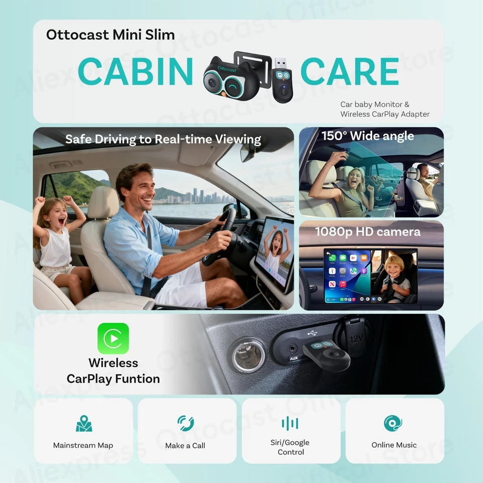 OTTOCAST Cabin Care Car Camera WiFi Baby Rear Seat Monitor Night Vision *Carplay - Image 3 of 4