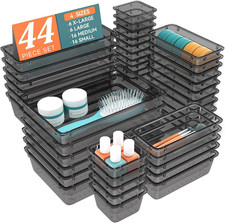 44-Piece Clear Plastic Drawer Organizer Set for Home and Office Storage