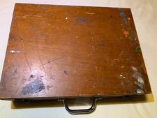 Vtg Grumbacher Wooden Painters Case Dovetail Box Paints Lot Palette Paper
