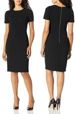 Calvin Klein Elegant Women's Sheath Dress Princess Seam Black Puff Sleeve siz 14