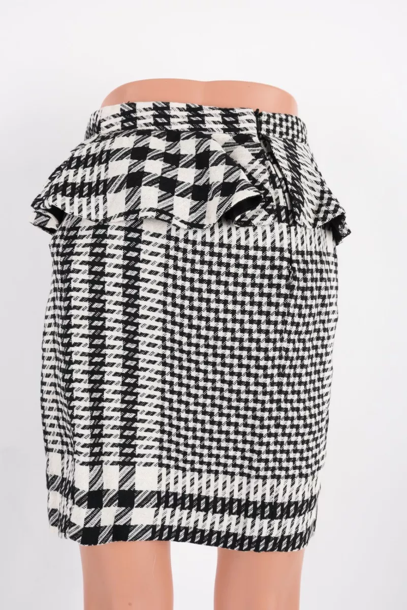 Zara Women Pencil Skirt Small Plaid Ruffled Black White Houndstooth 8175 119 NWT