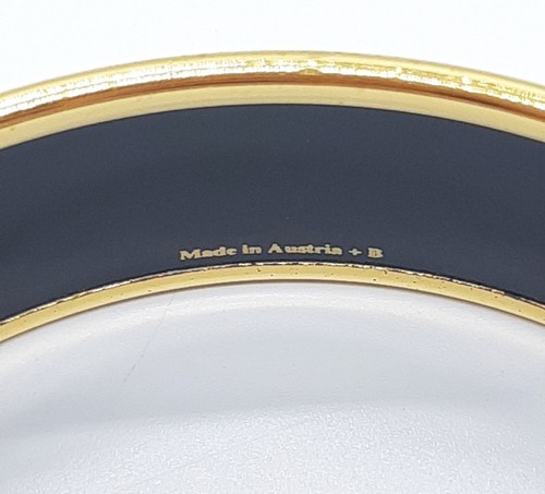 HERMES Enamel GM Bangle Blacelet Horse Chain Belt Motif Gold Black Authentic - Picture 18 of 24
