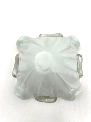 Vintage Art Glass Murano Style Glass Bowl Seafoam Green Cased 6 1/4" Square - Picture 6 of 8