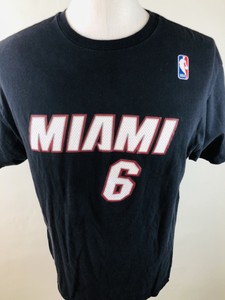 H4-ADIDAS-Lebron-James-T-Shirt-Men-XL-Black-Miami-Heat-6-NBA-Basketball-S-S
