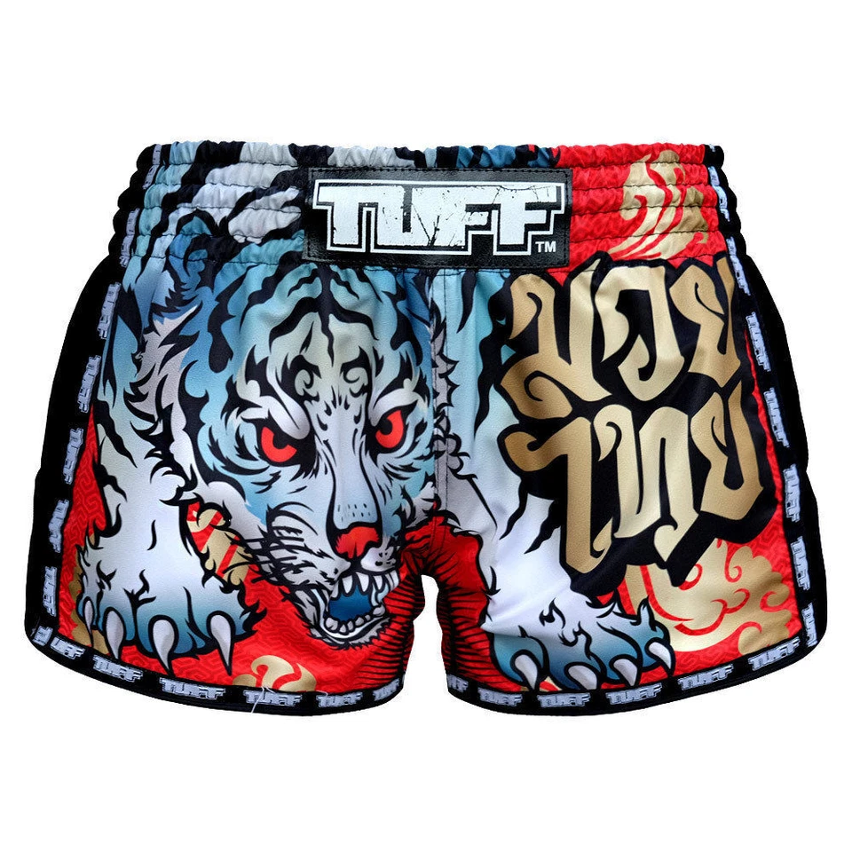 Pantalones Cortos Tuff Boxing Muay Thai Estilo Retro Micro Tela Blanco Tigre Talla XXL Foto 2 de 4