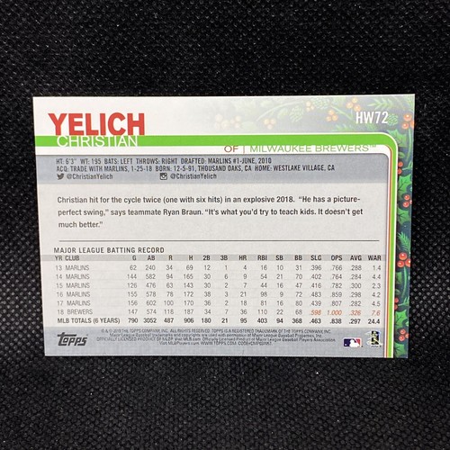 2019 Topps Holiday Christian Yelich Milwaukee Brewers #HW72 - Picture 2 of 2