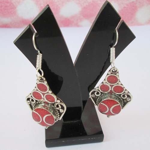 Amazing Tibetan Handmade earrings with Coral gemstone Earrings - Picture 7 of 7