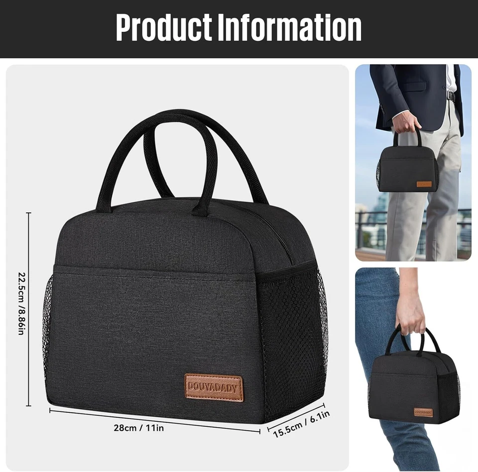 Elegante bolsa de almuerzo negra para hombres y mujeres - ¡Solución perfecta para lonchera! Foto 2 de 4