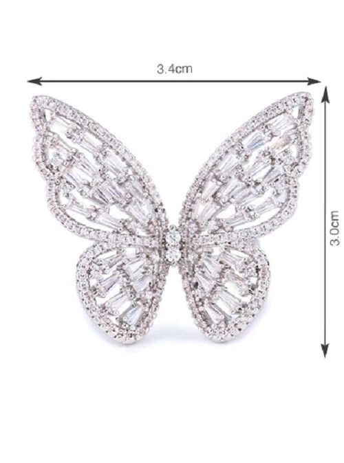 Anillo fino de plata 925 mariposa de lujo circonita cúbica moda grande para mujer fiesta Foto 2 de 4
