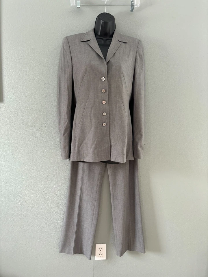 De Colección Escada Mujer Gris Forrado Mezcla de Lana Pantalón Traje con Blazer Chaqueta Talla 38 Foto 2 de 4