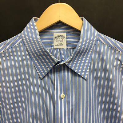 Mens 16.5 - 33 BROOKS BROTHERS Slim Fit Dress Shirt Blue Striped