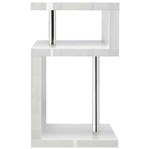 Mesa de centro lateral de alto brillo de 2 niveles mesa de cabecera con luz LED sala de estar - Imagen 6 de 43
