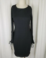Vince Camuto Black Ribbed Grommets Lace Up Sleeves Sheath Mini Dress Womens XS
