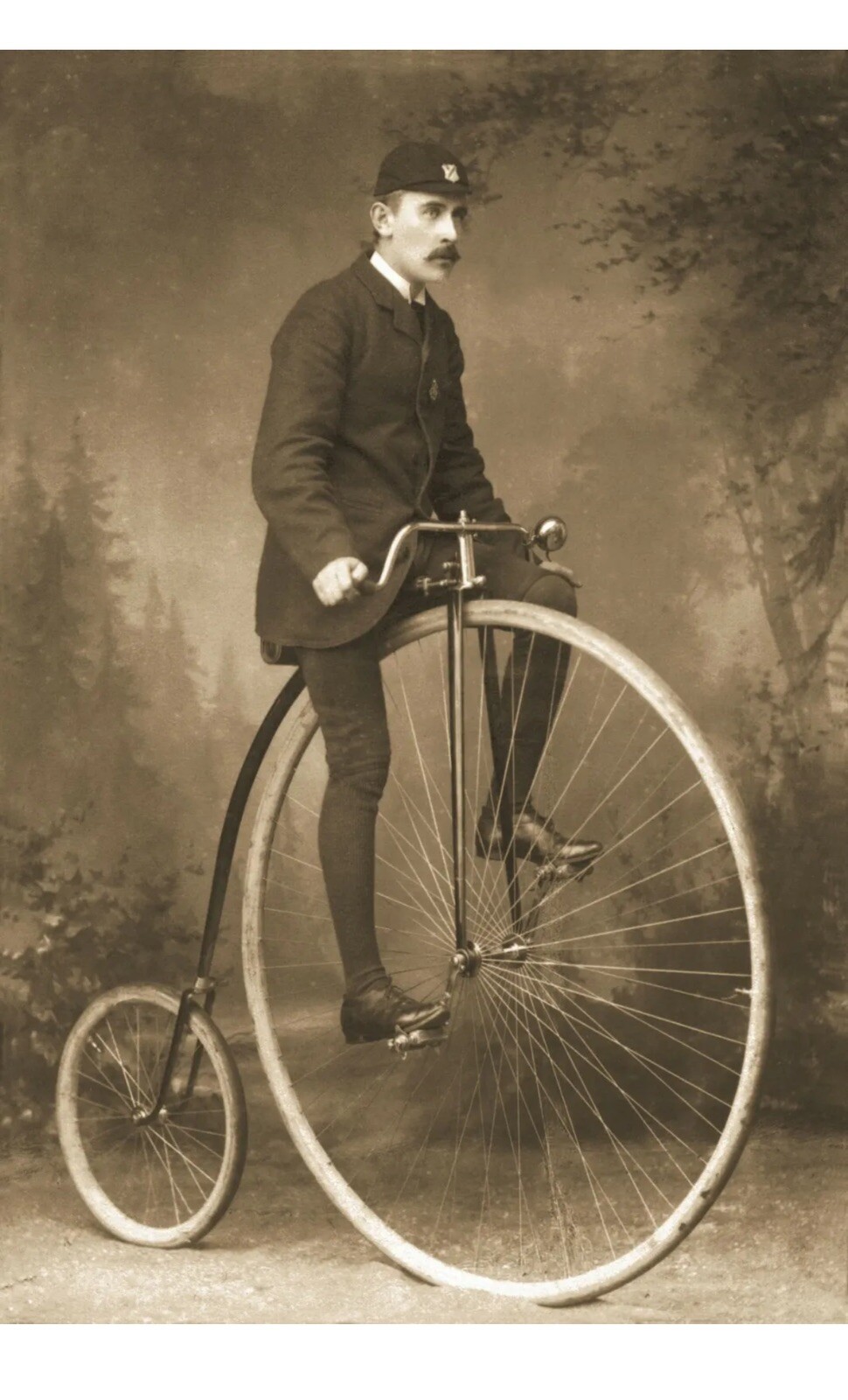 Antique Photo ... Man on High Wheel Penny Farthing Bicycle ..Photo ...