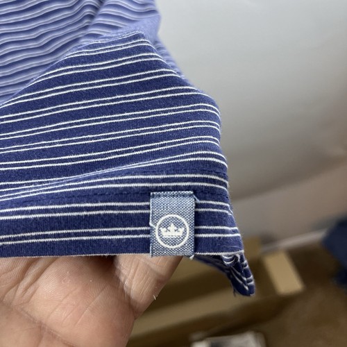 Polo Peter Millar uomo XL cotone spandex righe blu golf casual tasca - Foto 7 di 11