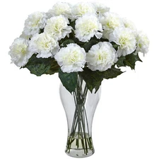 18" Cream Blooming Carnation Arrangement in Liquid Illusion Glass Vase Faux