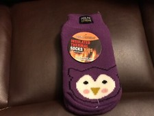 New Polar Extreme Kids Insulated Thermal Socks slip nots sz 6-3 PURPLE OWL NIP