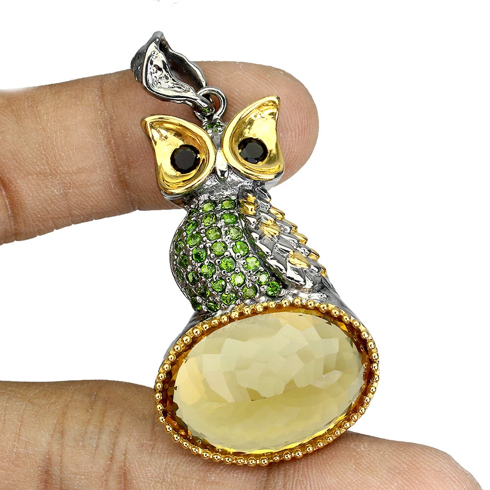 925 Pendente Argento Sterling Citrino 32ct Cromo Spinello Gemma Gioielli Fatto - Immagine 2 di 4