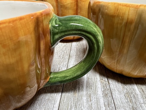 Vietri Ceramic Pumpkin Fall Thanksgiving Mugs Set Of 4 ITALY 3.5” - Picture 4 of 6