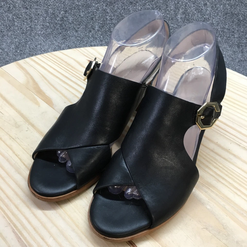 Cole Haan 凉鞋女式 9 B Jamla 露跟粗跟黑色皮革扣 — 第 3/4 张图片
