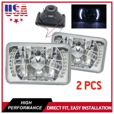 4X6" Inch Headlights Lamps Sealed Beam Glass Lens Chrome White LED Halo