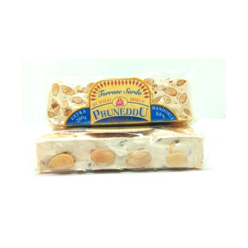 PRUNEDDU Torrone alla Mandorle Sardo di Tonara Solo Miele 200gr - 6 Pezzi