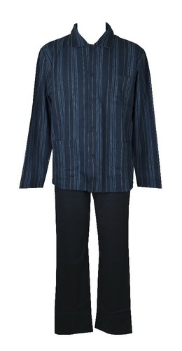 Herrenpyjama Winter Baumwolle Interlock Langarm offen mit Knöpfen und RAGNO Krag - Bild 1 von 5