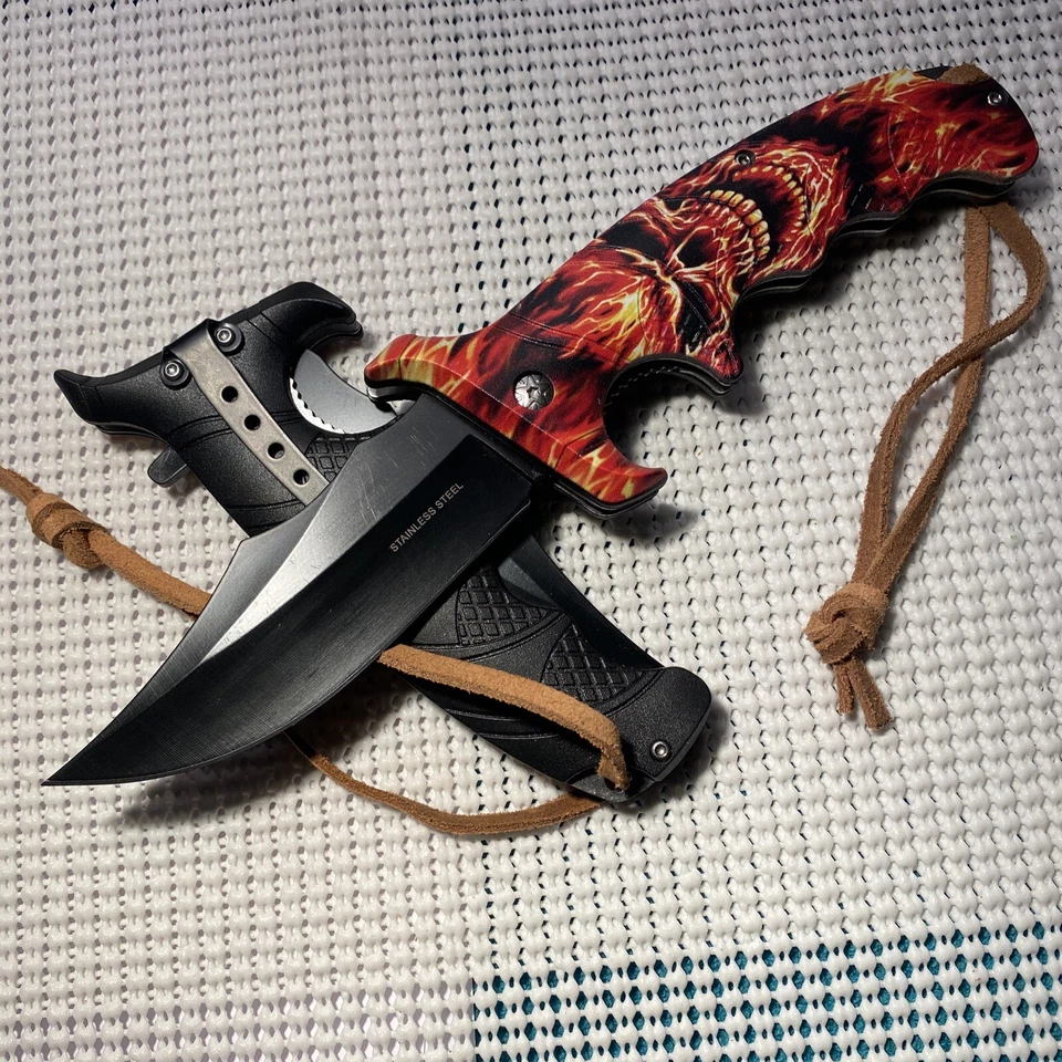 "Navaja de bolsillo única 9"" grande guardia de mano cuerda de cuero estilo Bowie regalo de caza" Foto 3 de 3