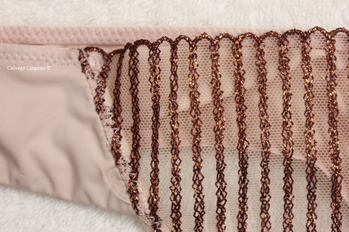 NWT NATORI 771143 "Imperial" Nylon / Mesh Thong, Beige w/ Copper Stripes, L - Picture 3 of 6
