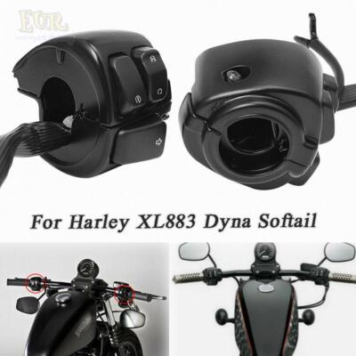 Complete Left & Right Hand Control Switch Housing With Caps & Wiring For Harley XL883, Softail, Dyna, VRSC – Black Aluminum/ABS