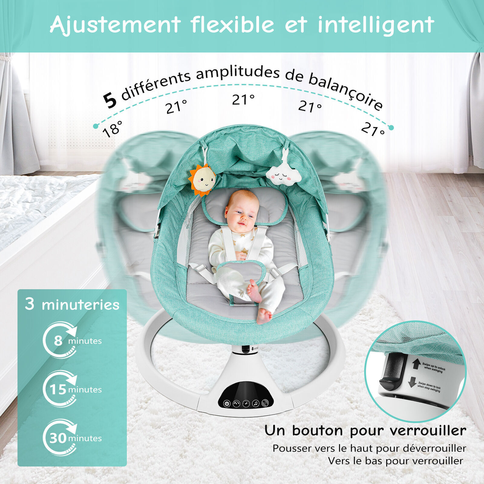 Elektrische Babywippe Babyschaukel Bluetooth Musik Fernbedienung USB DE STOCK