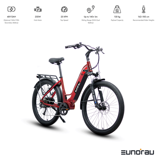 Eunorau 250W Beach 9 Speed Bicycle META 275 48V Red 13Ah City Electric Bike