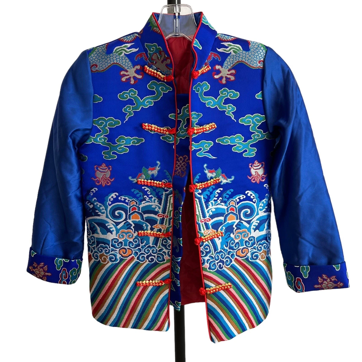 Silk Blend Women s Small Chinese Traditional Blue Dragon Jacket
