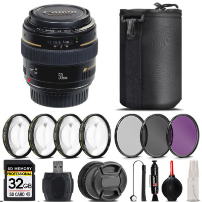 Canon EF 50mm f/1.4 USM Autofocus Lens + 14-Piece Macro Kit - 32GB