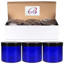 10oz/300g/300ml (3pcs) High Quality Acrylic Container Jars - Blue with Black Lid