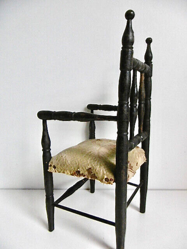 FAUTEUIL DE POUPEE ANCIENNE BOIS NOIRCI ÉPOQUE NAPOLÉON III - TISSU D'ORIGINE - Picture 5 of 13