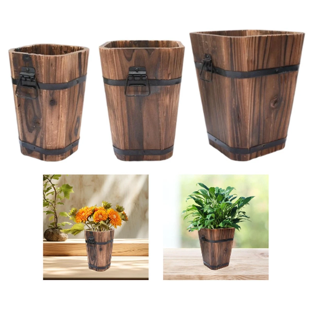5 Vasi In Metallo Marrone Effetto Terracotta, 15 Cm, Con Sottovasi, Fatti A Mano, Per Piante Grasse E Fiori