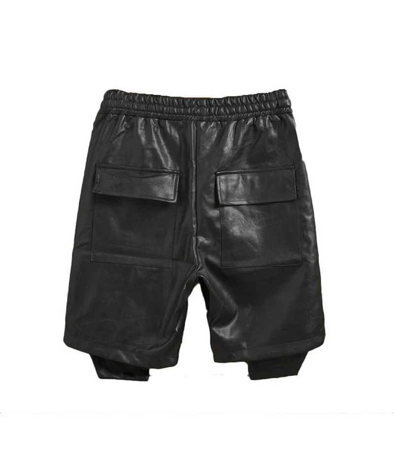 NUEVO Pantalones Cortos de Carga de Cuero Cintura Ajustable Calce Ajustado Seis Bolsillos Pantalones Cortos de Cuero Foto 2 de 3