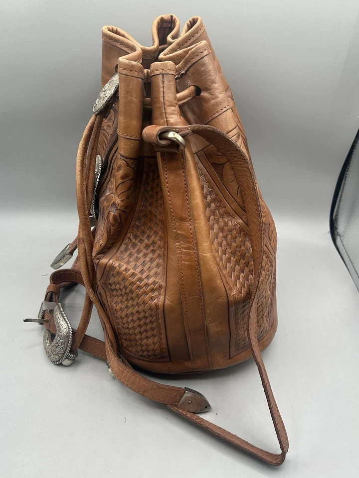 Bolsa de cordão American West couro bronzeado dourado balde corpo transversal - Imagem 4 de 4