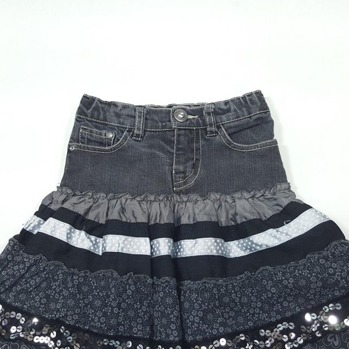 Girls CHILDRENS PLACE Denim Layered Skirt - 4 - Gray and Black and Silver
