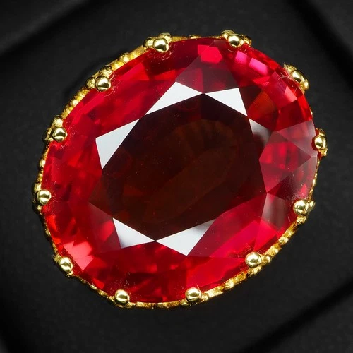 24K Gold Plated 925 Sterling Silver Rings Reddish Orange Sapphire Oval 21.40Ct