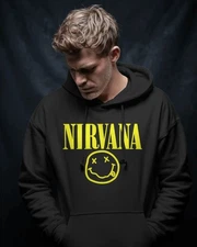 Nirvana Hoodie Smiley Logo Grunge Rock Band Pullover Sweatshirt Unisex