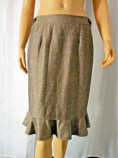 ETCETERA CARLISLE Skirt 4 browns wool blend ruffle hem