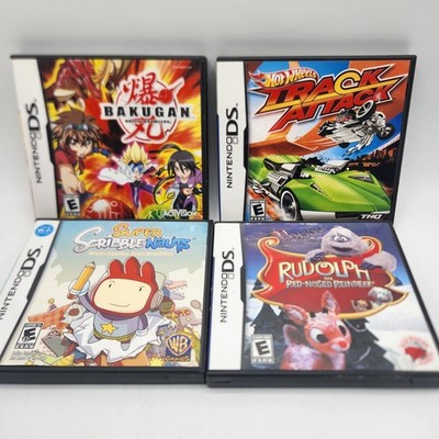 4 NINTENDO DS Bakugan, Hot Wheels Track Attack, Super Scribblenauts, Rudolph 