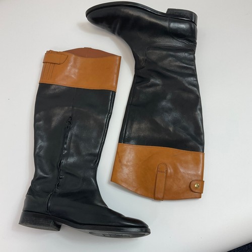 Ralph Lauren Riding Style Knee High Boots Black Tan Leather Size 8.5 - Picture 7 of 14