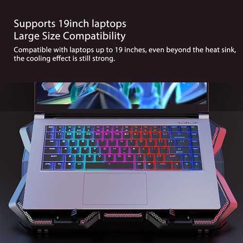 Laptop Cooling Pad 6 Height Adjustable RGB Silent 6 Fan Metal Mesh Gaming Not CB - Afbeelding 16 van 24