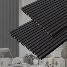 3D Slat Acoustic Wall Panels with Wood Finish Accent, 2 Pack Sound Absorbing Pan