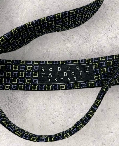 Cravatta di seta Robert Talbott USA viola navy verde geometrica W:3,7" usata in ottime condizioni - Foto 4 di 8